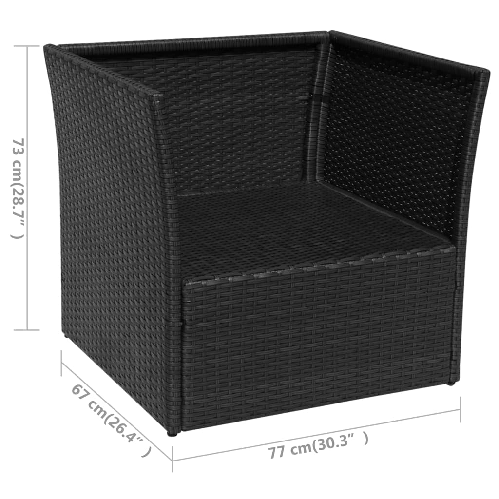 Gartensessel mit Fusshocker Poly Rattan Schwarz